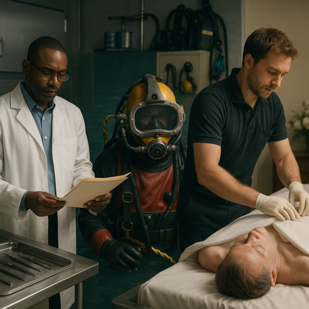 Médecin légiste, plongeur scaphandrier et thanatopracteur dans un collage de métiers difficiles mais bien rémunérés.